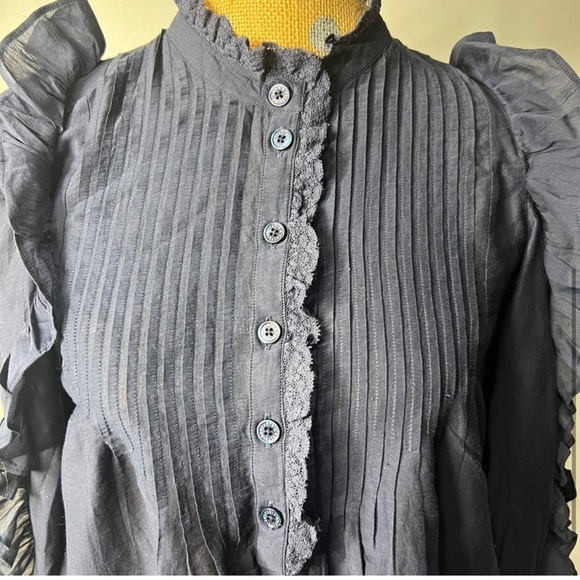 Zadig & Voltaire Timmy Tomboy Deluxe Shirt Tunic Top Ruffle Lace Size Small - Picture 3 of 9